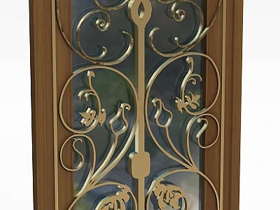 Elegant Storage Cabinet With Ornate Metal Filigree Wooden Frame And Glass Panel 3d model