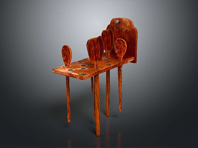 Unique Wooden Seat Set With Multiple Seats And Carved Backrest Design 3d model