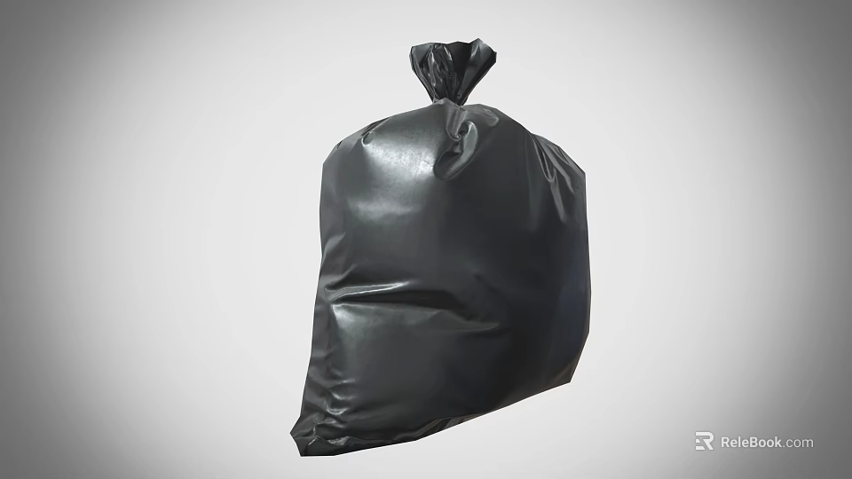 Black Trash Bag With Tie Top For Household Garbage Collection And Durable Plastic 3d model 