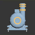 Blue Industrial Pump With Motor And Pump Body Yellow Fittings On Black Reflective Surface