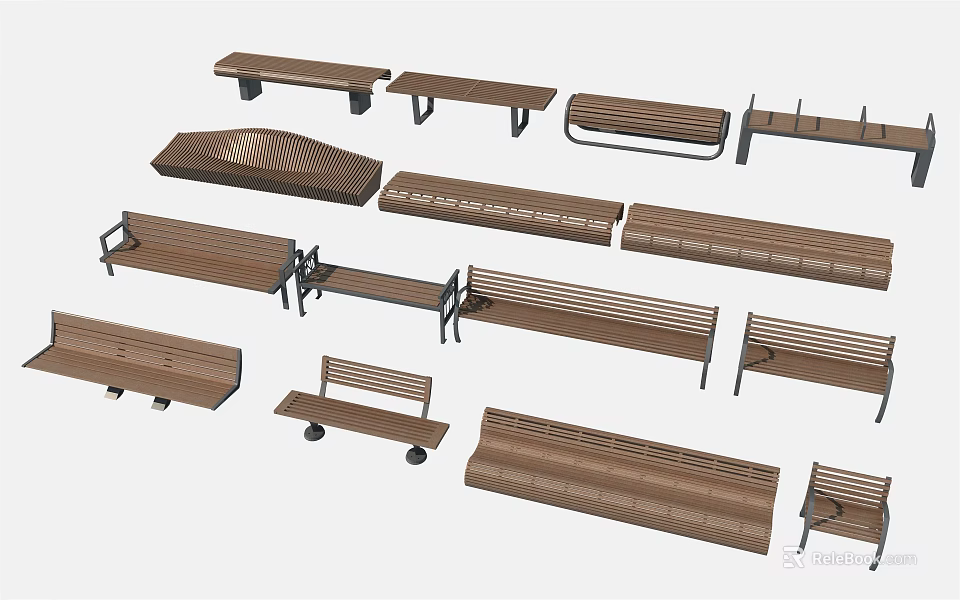 Diverse Modern Wooden Landscape Seats With Sleek Designs For Outdoor Gardens 3d model 