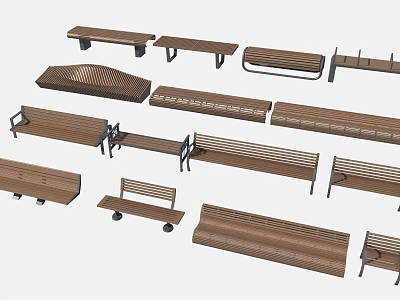 Diverse Modern Wooden Landscape Seats With Sleek Designs For Outdoor Gardens 3d model