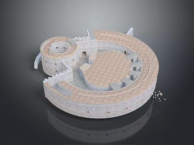 Circular Ancient Stone Fortress With Tower Steps And Symmetrical Brick Walls 3d model