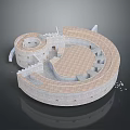 Circular Ancient Stone Fortress With Tower Steps And Symmetrical Brick Walls