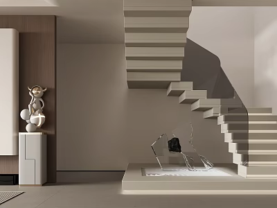 Modern Staircase With Minimalist Design Light Wood Steps And Indoor Decor Elements 3d model