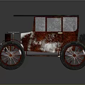 Vintage Car With Rusty Red White Exterior Wooden Metal Body Classic Design Spoked Wheels