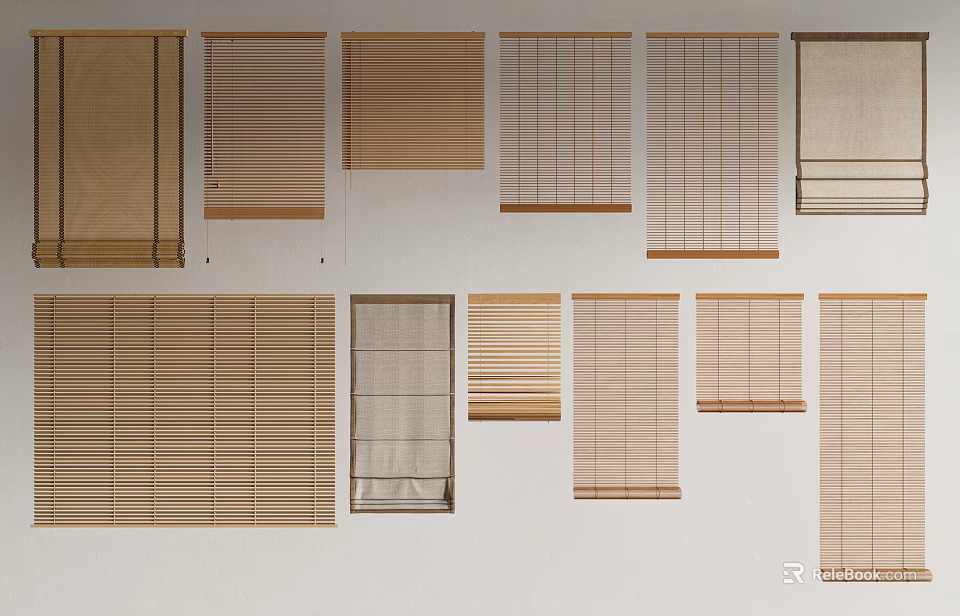 Various Window Blinds with Different Materials and Styles for Home Decor 3d model 