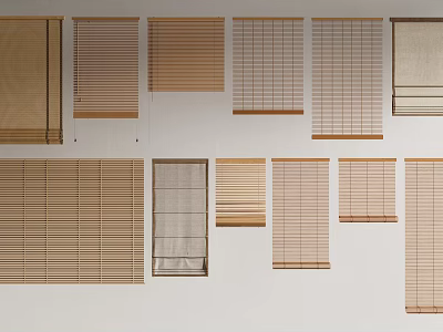 Various Window Blinds with Different Materials and Styles for Home Decor 3d model