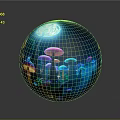 Decorative Ornament Set Blue Sphere Mushroom Design Colorful Light Reflection Glass Craft for Home Decor