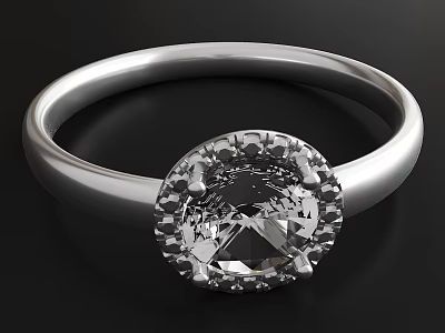 Elegant Silver Ring Featuring Central Diamond And Surrounding Small Diamonds 3d model