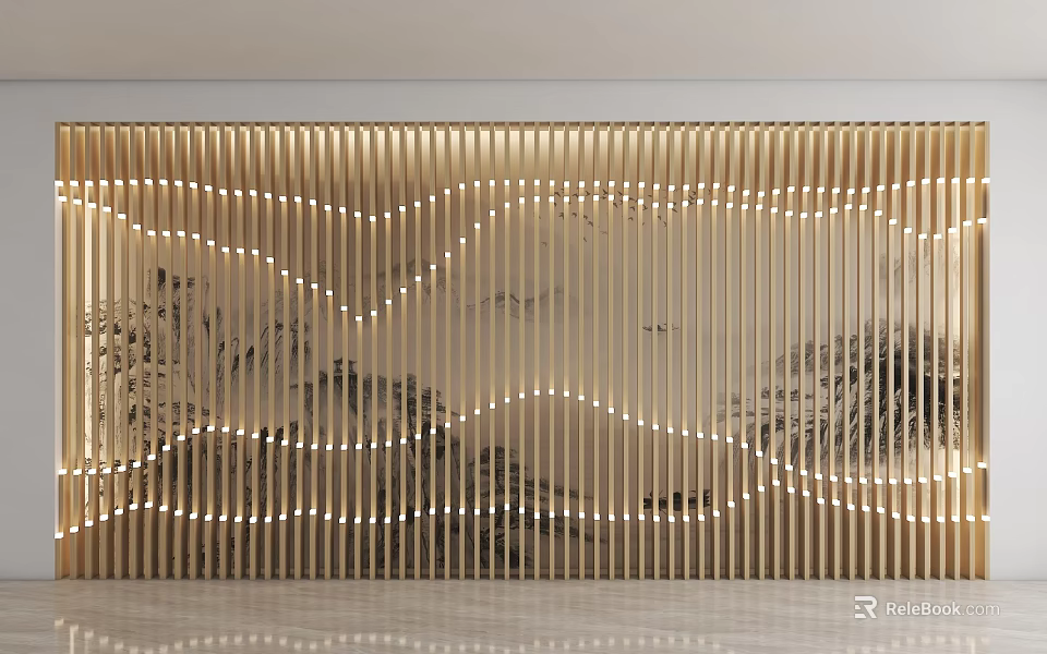 Modern Luxury Gold Background Wall With Wavy Lines LED Strip And Landscape Pattern 3d model