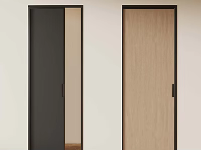 Modern Interior Doors In Dark And Light Wood Grain With Black Frames 3d model