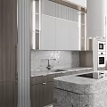 Modern Kitchen Interior Design Featuring Stone Island Counter And Wooden Cabinets