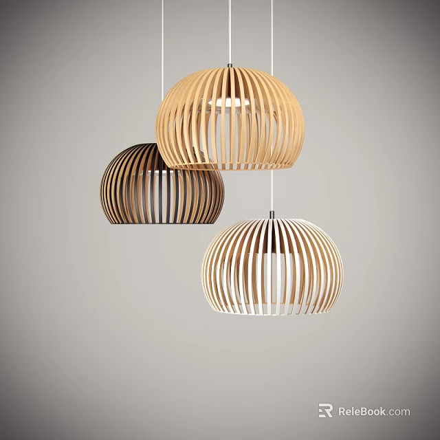 Modern Wooden Striped Pendant Lights With Three Different Tones For Home Decor 3d model 