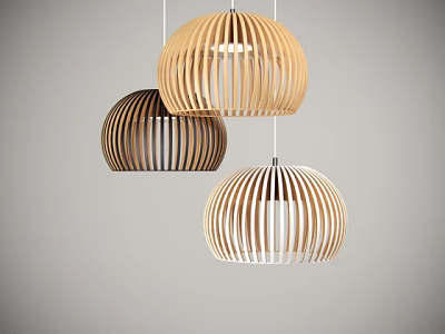 Modern Wooden Striped Pendant Lights With Three Different Tones For Home Decor 3d model