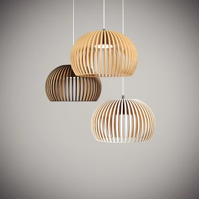 Modern Wooden Striped Pendant Lights With Three Different Tones For Home Decor 3d model