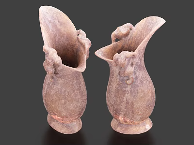 Textured Brown Terracotta Decorative Ornament Set With Unique Shape And Decorative Details 3d model