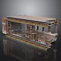 Ancient Roman Building Model With Tiled Roof Columns Interior Shelves And Clay Pots