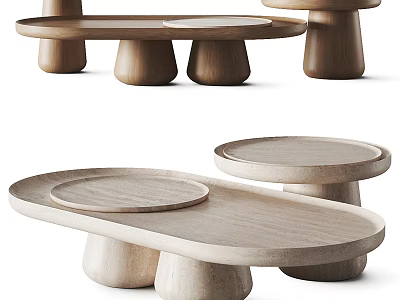 Modern Wooden Coffee Table With Oval Top And Multiple Legs And Natural Finish 3d model