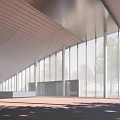 Modern Sales Office Building With Glass Curtain Wall And Curved Roof Surrounded By Trees