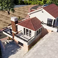Detached Villa Exterior Featuring Red Tile Roof Chimney Balcony Garage Green Plants And Palm Trees