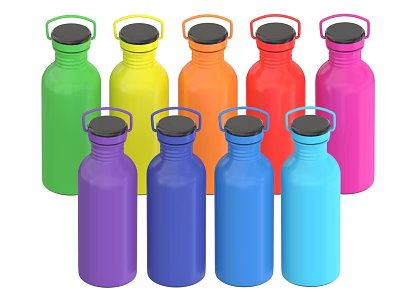 Portable Colorful Water Bottles With Black Lids In Various Bright Colors 3d model