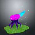 Vibrant Fantasy Creature Purple Legs Pink Body Blue Pink Flame Top Green Grass Glowing Particles
