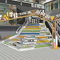 Commercial Street With Escalators McDonald's Sign Glass Curtain Wall Buildings And Pedestrian Area