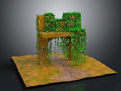 Ancient Stone Arch Covered With Overgrown Green Vines In Natural Rural Landscape 3d model