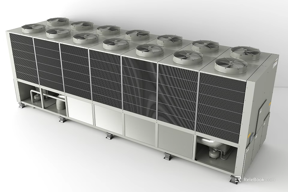 Outdoor Commercial Air Conditioner Fan Unit With Multiple Fans And Heat Sinks 3d model 