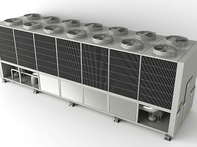 Outdoor Commercial Air Conditioner Fan Unit With Multiple Fans And Heat Sinks 3d model