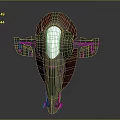 Futuristic Spacecraft 3D Model With Red Green Exterior Central Transparent Window And Side Propulsion Structures