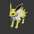Yellow Electric Creature With Purple Ears And White Mane Standing On Black Background With Reflection
