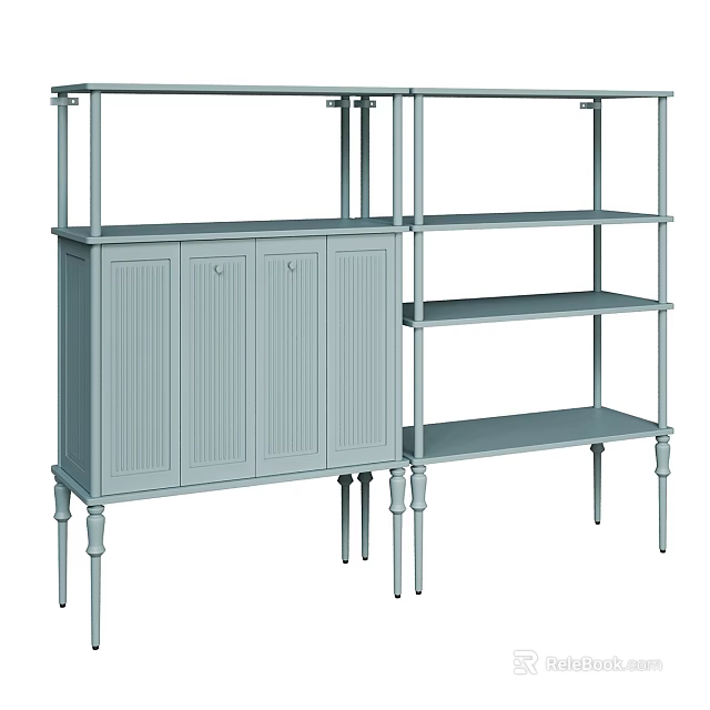 Modern Light Blue Display Shelf With Cabinet Doors And Multiple Storage Shelves 3d model 