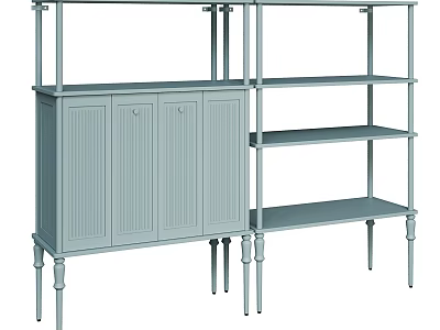 Modern Light Blue Display Shelf With Cabinet Doors And Multiple Storage Shelves 3d model