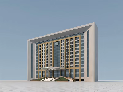 Modern Office Building Exterior Design With Glass Curtain Wall And Entrance Steps 3d model