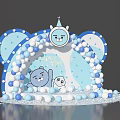Cute Baby Party Decoration With Blue White Balloon Arch And Cartoon Elements