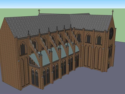 Ancient Gothic Building With Arched Windows Pointed Spires Cross Decorations And Gray Roof 3d model