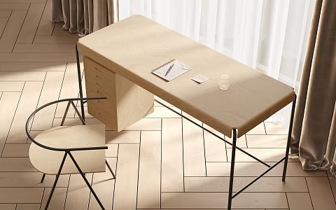 modern desk chair wooden floor curtain gauze curtain 3d model