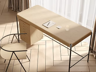 modern desk chair wooden floor curtain gauze curtain 3d model