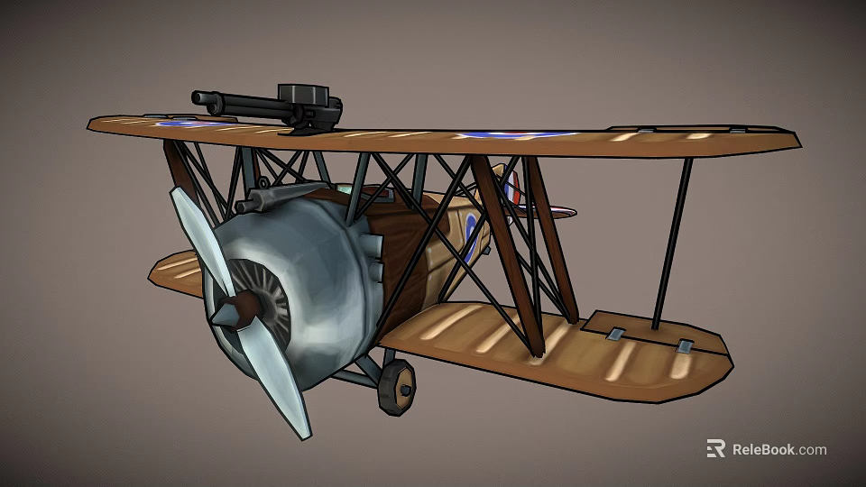 Vintage Biplane Passenger Plane With Wooden Wings Propeller And 3D Model Design 3d model 