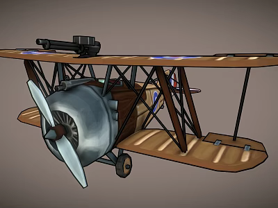 Vintage Biplane Passenger Plane With Wooden Wings Propeller And 3D Model Design 3d model