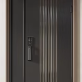 Modern Black Double Door Design With Metal Handles And Vertical Panel Details