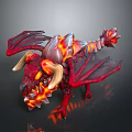 Red Fantasy Dragon Creature With Large Wings Curved Horns And Flaming Luminous Details