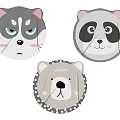 Round Carpet With Cute Cartoon Animal Faces And Polka Dot Border Design