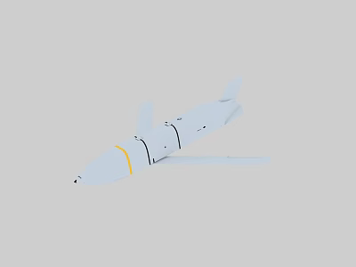 Sleek White Military Missile Weapon Design With Aerodynamic Wings Yellow Band And Main Body 3d model
