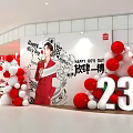 MINISO Store Happy Valentine's Day Celebration With Red White Balloons Large Number And Red Suit Character
