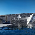 Modern White Landscape Sculpture With Water Pool Reflection And Gray Wall Background 3d model