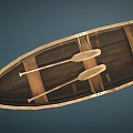 Vintage Wooden Boat With Two Wooden Oars And Natural Wood Structure