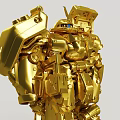 Golden Building Blocks Robot Model with Intricate Armor and Weapon Details
